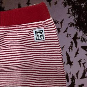 Obey red and white striped midi pencil skirt!